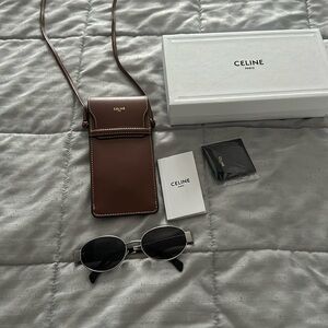 Celine authentic Triomphe Metal 01 silver with smoke lense glasses